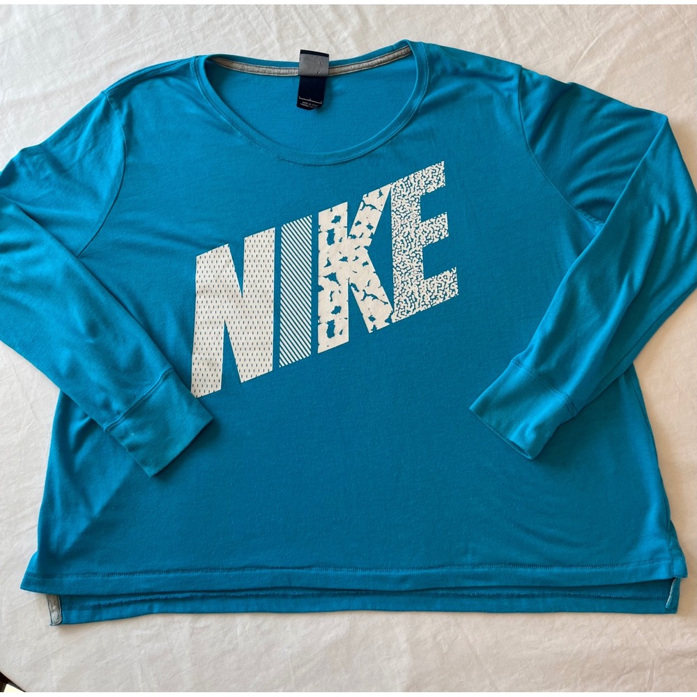 Nike Long Sleeve Athletic Shirt Teal Blue Mens Size G Casual‎ Sports Top